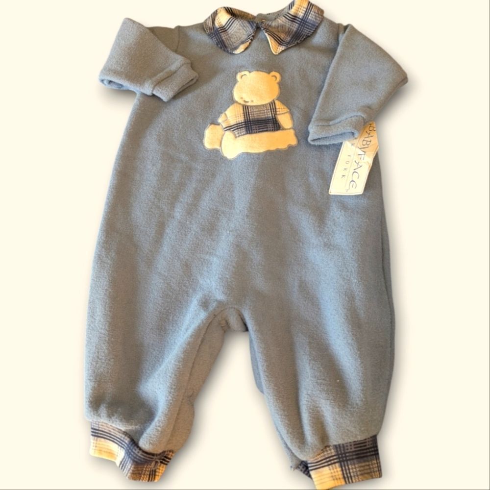 Vintage Baby Face New York blue embroidered teddy bear‎ outfit